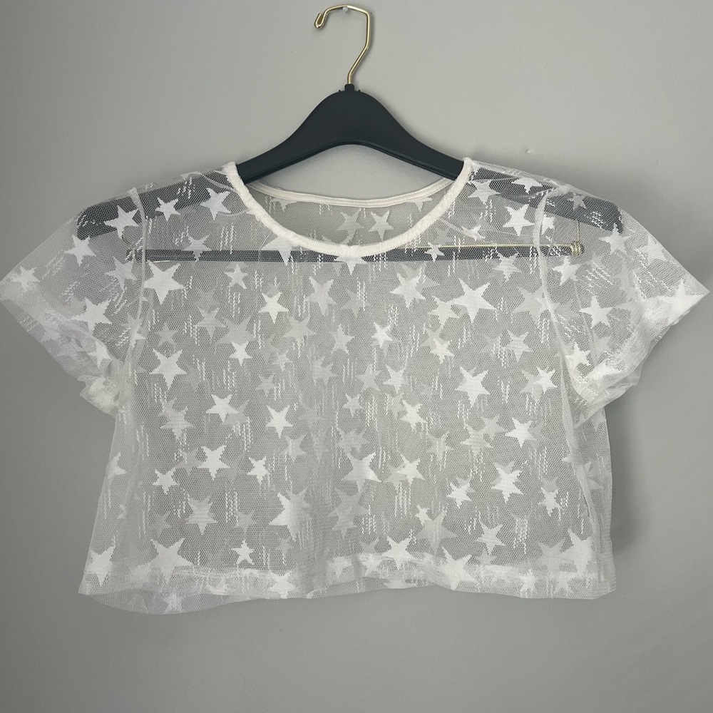 Cropped Star Mesh Top